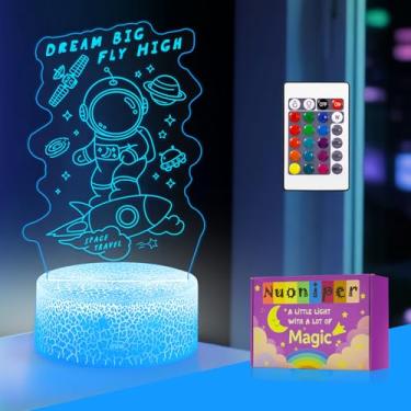 Imagem de Luz noturna de astronautas para crianças, 16 cores e 4 modos com controle remoto e de toque, lâmpada de foguete espacial, linda luz noturna presente para crianças, Natal, aniversário, lâmpada de