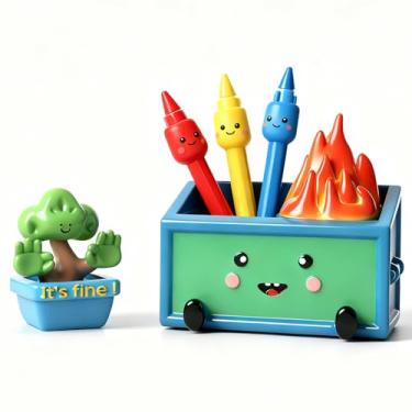 Imagem de Acessórios de mesa de lixo para bombeiros It's Fine Dumpster Fire Figurine Presentes de apoio emocional para colegas de trabalho presentes de dia dos chefes para mulheres