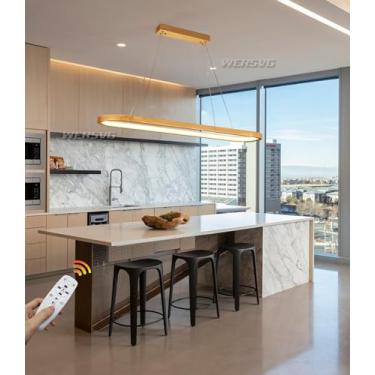 Imagem de Luminária pendente LED para mesa de jantar, luminária de madeira regulável com controle remoto, luminária suspensa de madeira na natureza, 100 cm/120 cm/150 cm, luminária de teto para mesa d