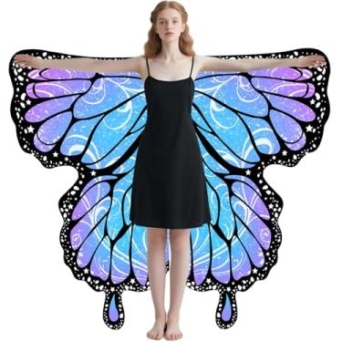 Imagem de Fantasia de borboleta para mulheres e meninas, estampa frente e verso, asas de borboleta, capa para adultos, fantasias de Halloween, asas de fada, Azul (Double Side) - 1, Adults
