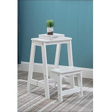 Imagem de YGCBL Banqueta dobrável multifuncional simples, banqueta de madeira maciça, cadeira de escada de dois degraus, para uso interno, multifuncional, criativa, criativa, cadeira de escada dobrável de uso