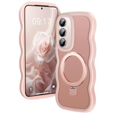 Imagem de KMAMBAG [Suporte magnético e moldura ondulada] Capa para Samsung Galaxy S25 FE [Apto para Mag Safe] [Proteção contra quedas militar] Capa de anel de telefone S25 FE translúcida não amarelada para