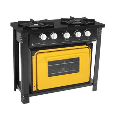 Imagem de Fogão Industrial Preto a Gás com Forno Amarelo 2 Bocas Duplas Bravo BR
