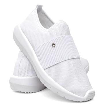 Imagem de Tênis Feminino Estilo Meia Slip On Casual Confortável Leve Respirável – Ideal para Dia a Dia, Caminhada e Trabalho (Branco, BR, Adulto, Numérico, 35)