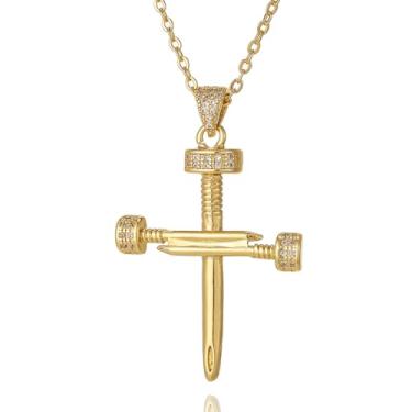 Imagem de Evena Colar de cruz hipoalergênico banhado a ouro 18 K com pingente, Medium, Latão, Sem Pedra Preciosa