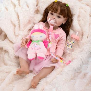 Imagem de Bebê Reborn Boneca Silicone Menina Princesa Realista 55cm Olhos Castanhos Pode Dar Banho