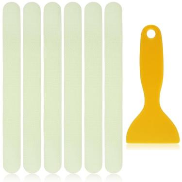 Imagem de Conjunto de 72 tiras que brilham no escuro adesivos antiderrapantes luminosos para banheira de chuveiro, fita antiderrapante com raspador, adesivo reutilizável para escadas, banheiras, barcos (verde +