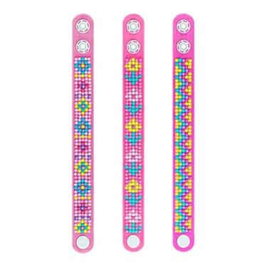 Imagem de Kit 3 Pulseiras Artesanais, Decorativas 21cm, Cristais Coloridos, Caneta Aplicadora, Base Organizadora para Montagem