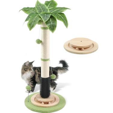 Imagem de COUNER Poste arranhador para gatos em ambientes internos, 100 cm de altura com corda de sisal, autotratamento, bola de mola suspensa, bola interativa de madeira, centro de atividades para gatos