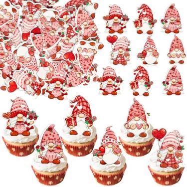Imagem de Gyufise 48Pcs Edible Valentine's Day Cupcake Toppers Red Gnome Wafer Paper Elf Valentines Cupcake Toppers Valentine's Day Theme Wedding Anniversary Party Cake Decorations Supplies
