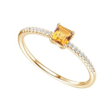 Imagem de Tirafina Anel quadrado de pedra preciosa e diamante, banhado a ouro amarelo 14K, anel solitário, anéis delicados para mulheres, anéis finos de pedra do mês de nascimento - 0,07 CTTW (pedra de 4 mm),