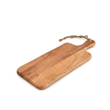 Imagem de Hanol Tábua de cortar madeira de acácia – bandeja para servir charcutaria, queijo, pão e carne com alça de fácil aderência essencial para cozinha (33 x 17,8 cm x 1,9 cm)