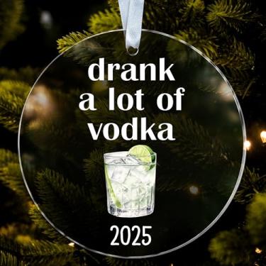 Imagem de Drank A Lot of Vodka Ornamento - Enfeite de vinho acrílico - Amante de vodka - Lembrança engraçada de Natal - Decoração para pendurar na árvore de Natal - Decoração de Natal