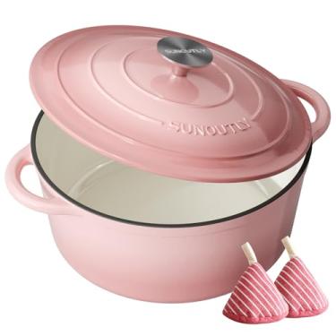 Imagem de Forno holandês de ferro fundido esmaltado - panela de 4,5 litros com tampa livro de receitas e pegadores de panela de algodão