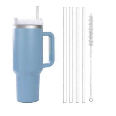 Imagem de Pacote com 4 canudos reutilizáveis de plástico transparente para copo Stanley de 850 g 1,134 g, com escova de limpeza, canudo de substituição Tritan para beber smoothie, milkshake, canudos longos sem