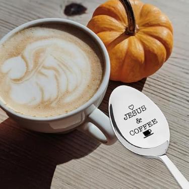 Imagem de Colher de café cristã presentes para filha filho presente de aniversário de mãe pai Jesus e colher de café para amantes de café, presentes para melhor amigo, presentes religiosos para amantes de Jesus