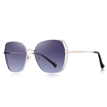 Imagem de Óculos de sol femininos quadrados polarizados luxuosos femininos moda tendência óculos de sol, Armação branca/lente gradiente preta, Lens Width: 66 Millimeters