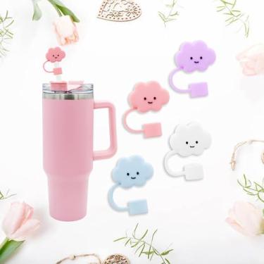 Imagem de 4 peças de tampa de palha em forma de nuvem para Stanley Cup, bonito topo de palha 10 mm 1 cm tampas de canudo reutilizáveis