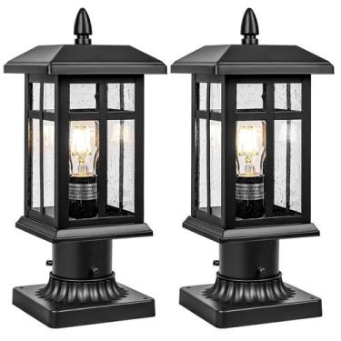 Imagem de Lanterna de vidro preta Outdoor Post Light Brilvibera, pacote com 2 un