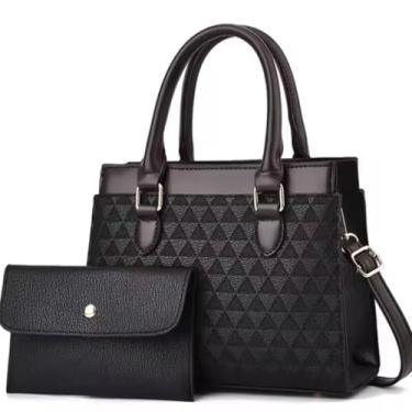 Imagem de Bolsa Feminina com Carteira em Couro Ecológico Design Executivo e Moderno (Preta)