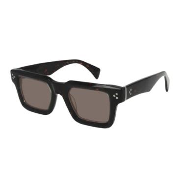 Imagem de HCHES Óculos de sol punk de acetato grosso, masculino e feminino, óculos de sol para dirigir, rebites retangulares, UV400 (marrom demi)