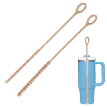 Imagem de Kimryde Escova de limpeza de palha de silicone, 2 peças de escova reutilizável extra longa para limpeza de copo com alça e canudos de smoothie de metal de vidro, cabo antiderrapante, macio e dobrável