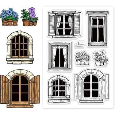 Imagem de Carimbos transparentes de plástico PVC 160 x 110 x 3 mm para decoração de álbuns de fotos faça você mesmo e projetos criativos com tema de janela