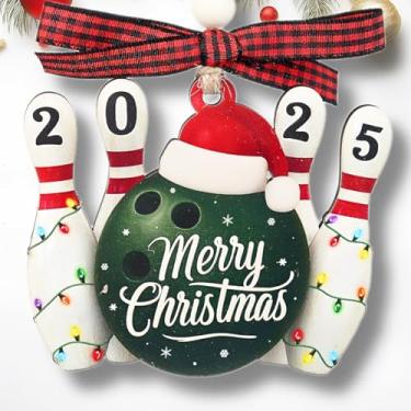 Imagem de Ornamento de boliche - enfeites de boliche para árvore de Natal - ornamento de pinball - presentes engraçados de pinball para homens, mulheres, equipes, treinadores - 2 camadas de enfeites de Natal de