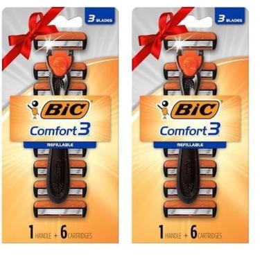 Imagem de Razor BIC Comfort 3 recarregável de três lâminas para homens, 7 peças