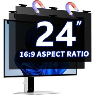 Imagem de [Pacote com 2] Filtro magnético para tela de privacidade para computador de 60 cm para monitor widescreen 16:9, desktop PC, protetor de luz azul removível antiofuscamento suspenso de 61 cm, película