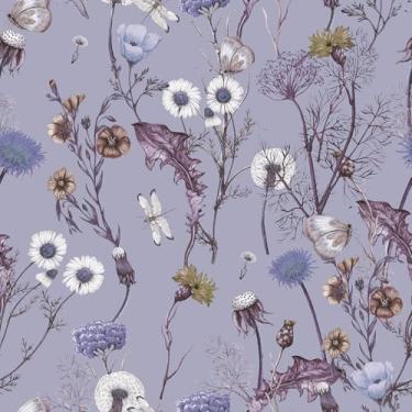 Imagem de LACHEERY 44,5 x 698,5 cm Papel de parede floral roxo floral papel de parede de flores silvestres descascar e colar papel de parede libélula folha flor removível papel de contato para armários meninas
