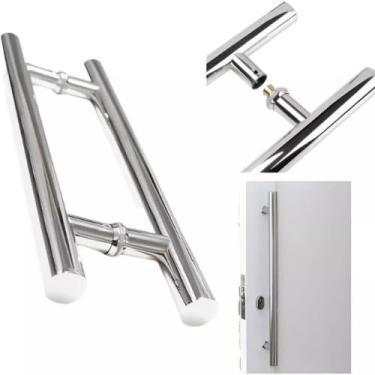Imagem de Puxador Tubular aço Inox 304 Polido Porta Pivotante aluminio vidro madeira 30cm 25mm