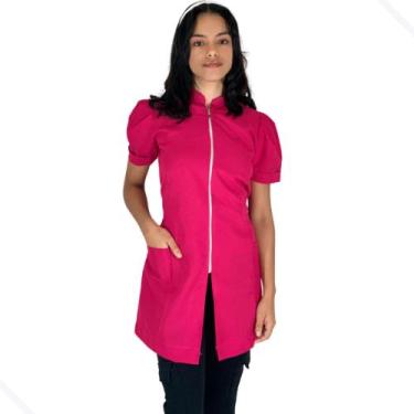 Imagem de Jaleco Feminino Manga Curta Oxford Acinturado Gola Padre Com Zíper Dou