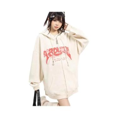Imagem de Moletom Feminino Com Capuz E Bordado, Manga Longa, Estilo Solto, Haraj