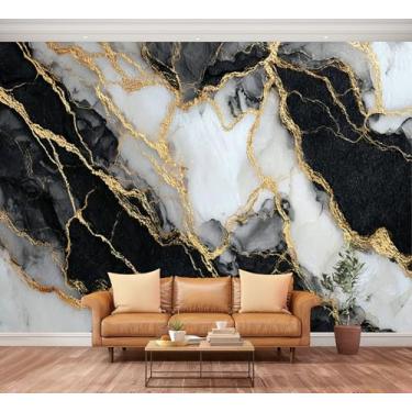 Imagem de Mural de parede descasque e cole abstrato mármore preto branco mármore veias douradas veias de mármore papel de parede grande dourado autoadesivo de contato adesivo de parede 3D removível para sala de