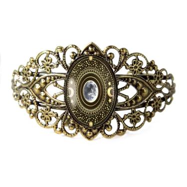Imagem de Pulseira de filigrana de lua esotérica - Astronomia antiga do sistema solar celestial, acessório feito à mão para o Dia das Bruxas, bronze antigo prata ou preto, joias de vidro feitas à mão estilo