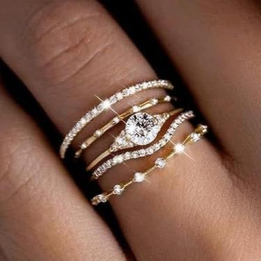 Imagem de 5 peças de anéis empilháveis de ouro para mulheres, delicados, banhados a ouro, conjunto de anéis de polegar infinito, alianças de casamento, compromisso, noivado, joias modernas, presentes tamanho 8