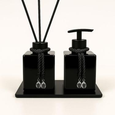 Imagem de Kit De Banheiro Lavabo Luxo Cubo De Vidro Difusor + Sabonete + Bandeja