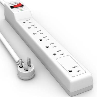 Imagem de Power Strip PLUGTUL, 7 tomadas, cabo de 12 pés, proteção contra sobret