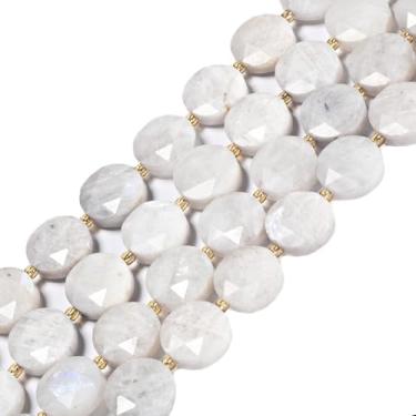 Imagem de Pedra da lua natural 15 mm facetada 11 peças disco de moeda estrela de Davi contas soltas judaicas DIY joias fazendo fio 20 cm