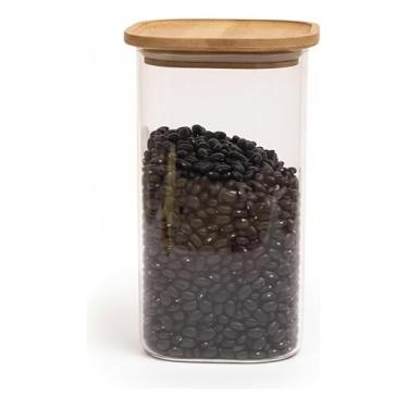 Imagem de Pote De Vidro Mantimento Quadrado Hermético 1,4l Tampa Bambu