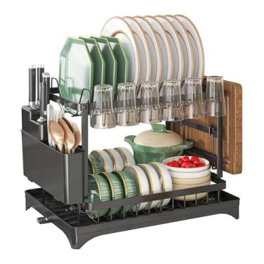 Imagem de Maivotaf Escorredor de pratos com suporte de utensílios, preto