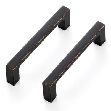 Imagem de Ravinte Pacote com 10 puxadores de armário quadrados de cozinha sólidos de 8 cm de bronze polido a óleo puxadores de gaveta puxadores de gaveta de hardware de armário de cozinha puxadores de cozinha