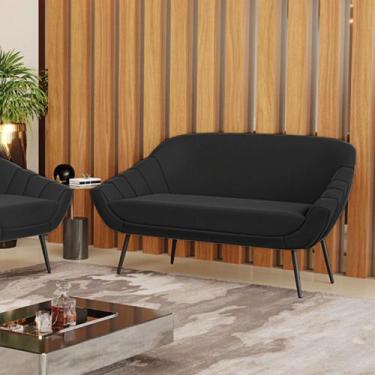 Imagem de Namoradeira Giovana 02 Lugares Suede Preto Pés Palito de Ferro D03 - D
