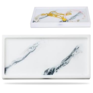 Imagem de Bandeja para balcão de banheiro: Bandeja retangular de artesanato com padrão de mármore - Bandeja de pia de banheiro Resion (MarbB, S)