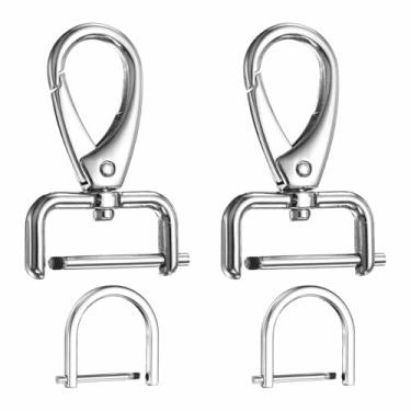 Imagem de HARFINGTON 2 peças de gancho de pressão destacável fecho giratório 7/64" (2,5 mm) fecho de garra de lagosta de liga de zinco com 2 peças de anéis D parafuso em manilha para chaveiro, bolsa de cordão