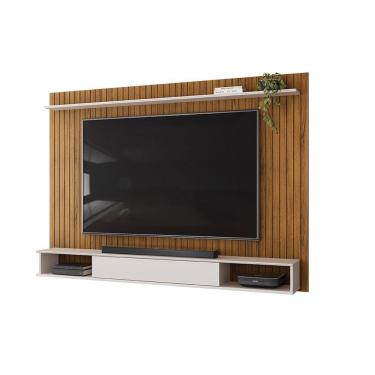 Imagem de Painel Rio Com Ripas E Prateleira Freijó Com Off White