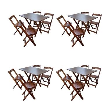 Imagem de Kit 4 Conjuntos Mesa Dobrável Madeira 110x70 Com 4 Cadeiras Personalizada Hei Imbuia - Cor: Marrom