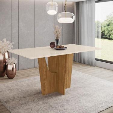 Imagem de Mesa De Jantar Vértice 160 Cm Ambiente Canto Reto Sem Vidro Nature Off White - Henn