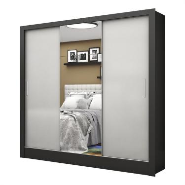 Imagem de Guarda Roupa Roupeiro Santiago Plus 3 Portas De Correr Com Espelho Central 3 Gavetas Carioca Preto Off White
